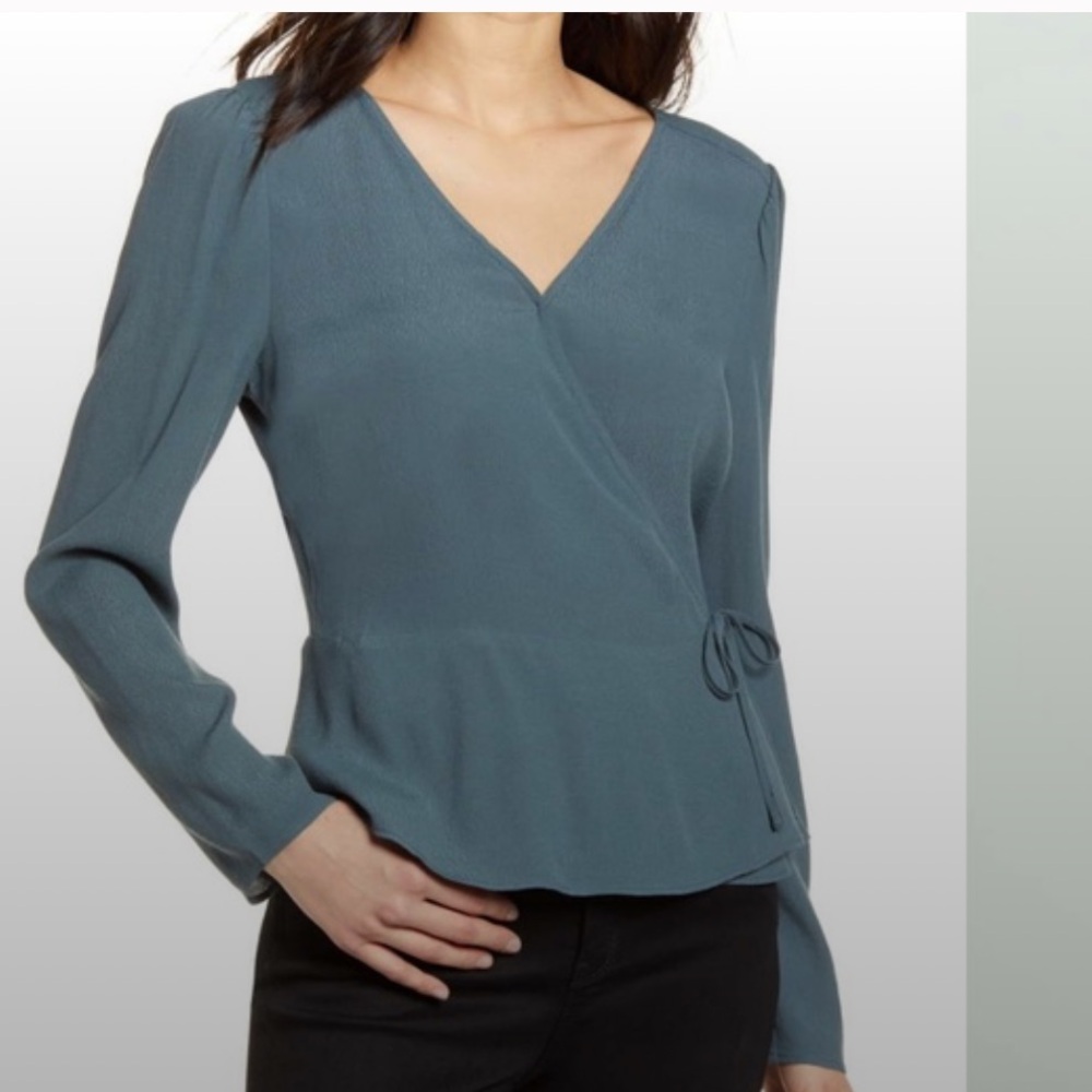 Chelsea28 Teal Wrap Blouse